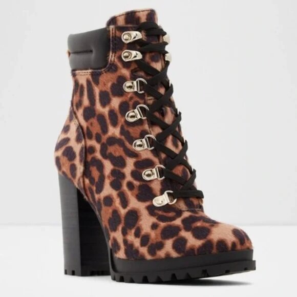 Aldo Bodelva Lace-Up Leopard Hi Ankle Boots High Chunk Heal Sz 7 - NWT - Picture 3 of 8